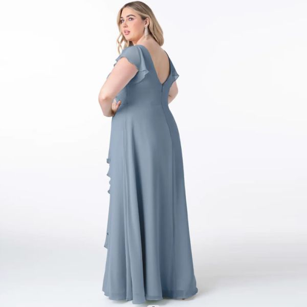 Beautiful Pleated Chiffon Dusty Blue Floor-Length Junior Bridesmaid Dress Cap Sleeve Princess Ruffle