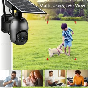 Black Weatherproof Solar SIM Card Camera , Outdoor PTZ Solar Camera 4G