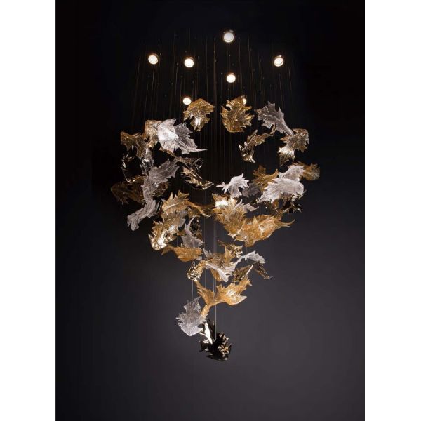 Buy Clear Amber Art Glass Leaves Chandelier Decor Lobby Big Foyer Large Hotel Chandelier Maple Leaf Chandelier Decoration at wholesale prices