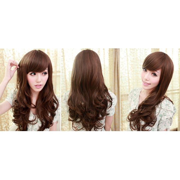 Brown Long Wave Natural Synthetic Hair Wigs for Women 70cm Length