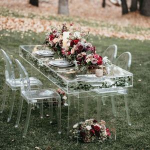 Handmade Clear Acrylic Dining Table Ghost Surface Top 200x100x75cm