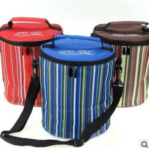 China Striped polyester insulated round lunch bag on sale