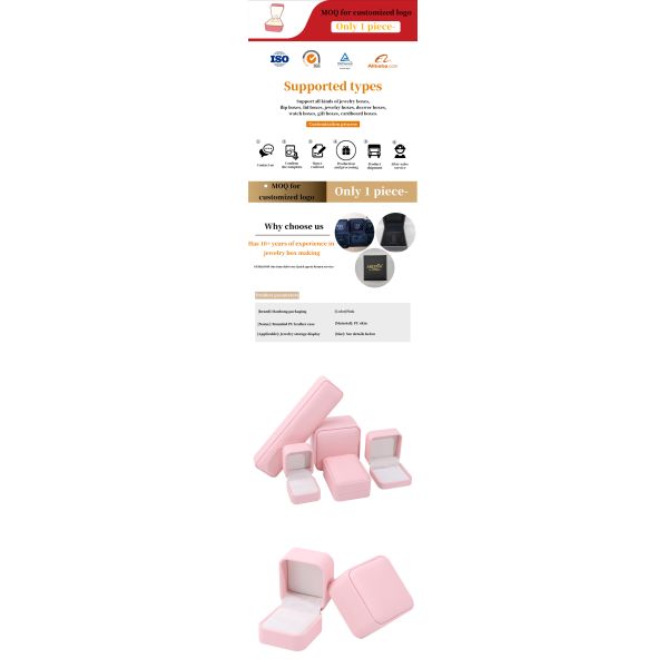 customizable logo jewellery box hign end handmade pink leather jewelry box packaging