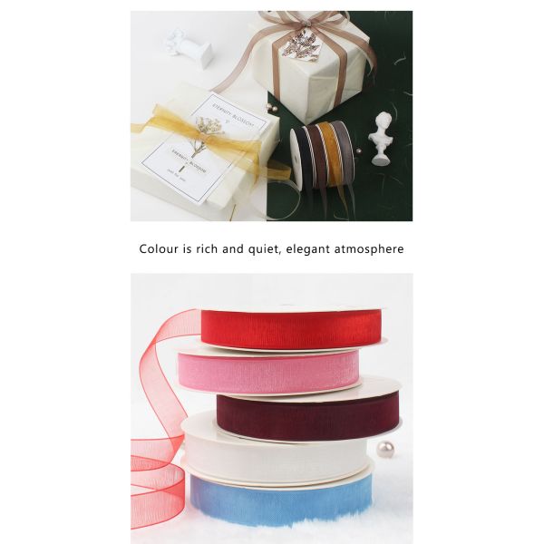 Factory Stocked Sales 3-75mm Sizes Solid Color Sheer Organza Ribbon