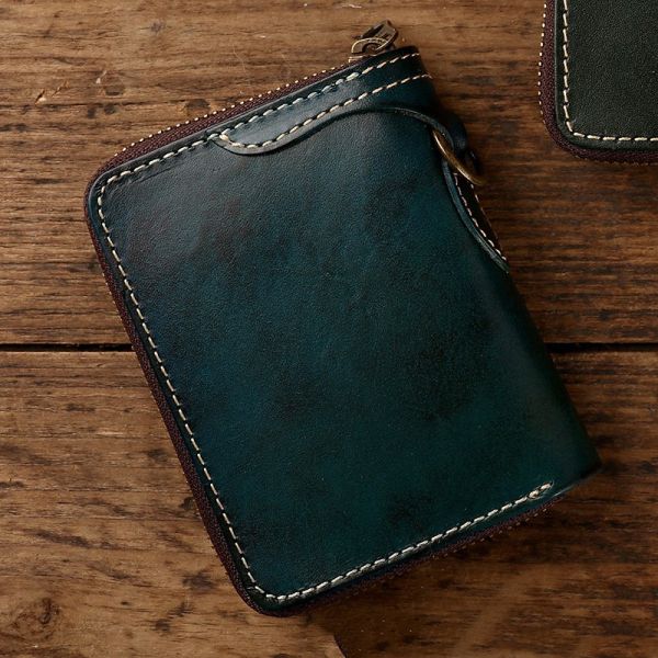 Others Pattern Type Simple Men's Wealth Cloth Wallet with Vegetable Tanned Leather