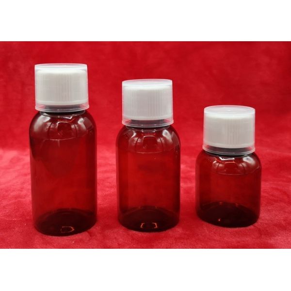 Buy 108mm Height PET Medicine Bottles With Aluminium Liner Brown Color Light Proof at wholesale prices