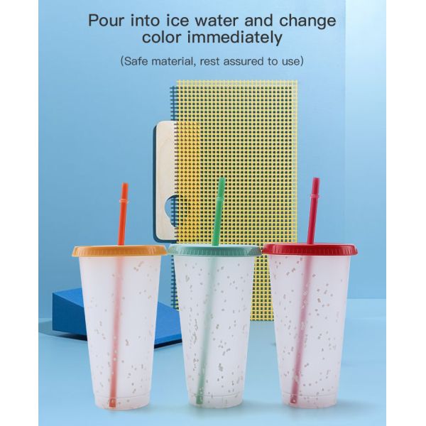 2020 Amazon Hot Sale Color Changing Cold Water Cups Plastic Coffee Tumbler With Straw