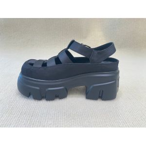 China Genuine Leather Womens Black Platform Sandals Heightening on sale