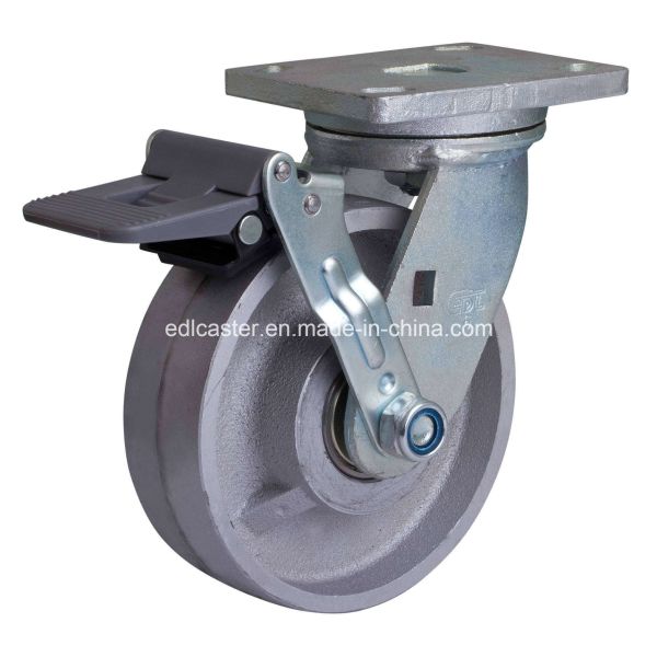 Edl Heavy 6" 950kg Plate Brake Castlron Caster 7826-96 with Cast Lron Wheel