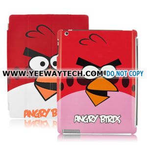 Indignant Bird Pattern Magnetic Smart Cover With Back Hard Case For iPad 2 - Red