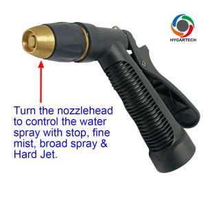 Metal Garden Hose Nozzle Black Gun With Rear Trigger Control