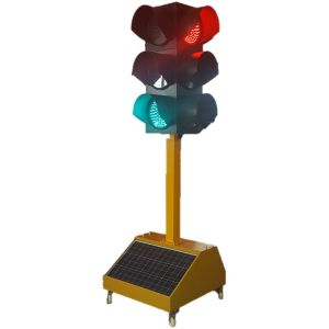 Quality Adjustable Height Solar 3-Aspect 4-Face Mobile Solar Power Traffic Light With Four Wheel for sale