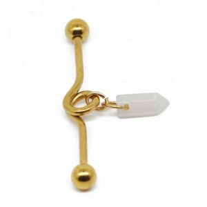 Fashion body piercing industrial barbell with milky white stone