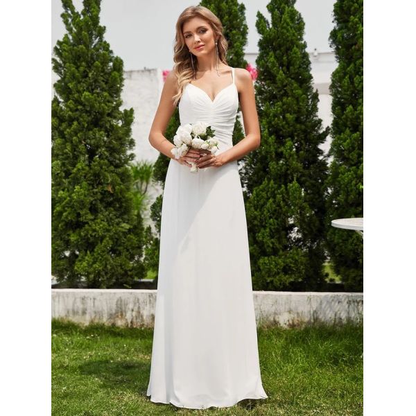 Hot Sale Empire A-line Adjustable Straps V-neck Pleated White Chiffon Homecoming Dress