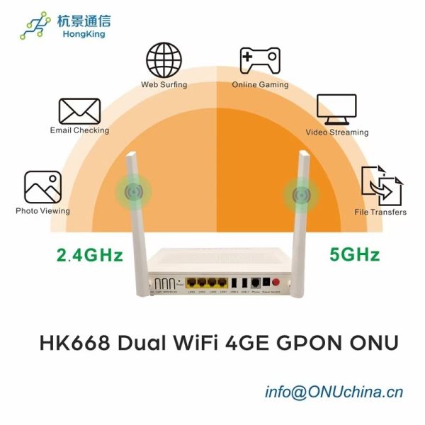 Cheap Price Big Style HK668 2.4G 5g FTTH WiFi ONU Dual Band 2.4G 5g AC WiFi Gpon