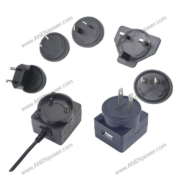 IEC/EN 62368/61558 certified 6W Max Interchangeable Plug 5V 1A AC DC Adapter 12V 500mA Power Supply