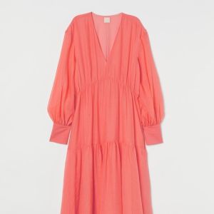 Orange Nylon 100 Tencel Fabric Lyocell Blend Wrap Midi Dress Ruffle Style