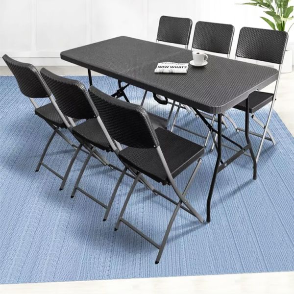 Foldable Outdoor Banquet Table Portable Camping Furniture with Imitated Rattan Design