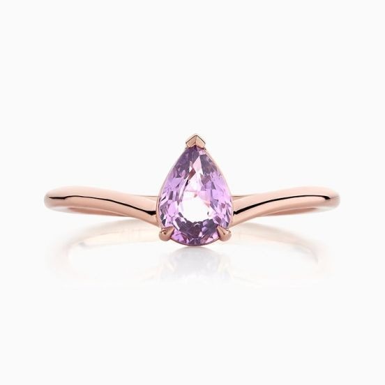 Rose Gold Plated 925 Sterling Silver Pear Cut Purple Sapphire Curved Stackable