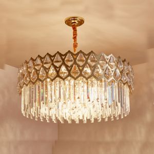 Modern K9 Crystal Chandelier Fixture Empire Style Chrome Finish Elegance