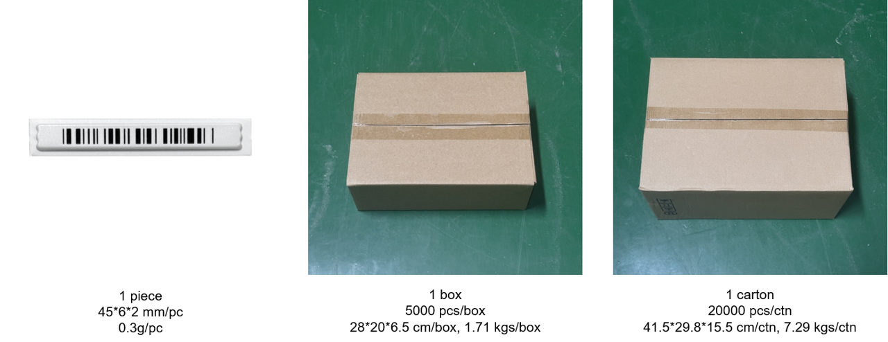 Shopping Mall EAS 58KHz Security AM Soft Label 45 X 6 X 2mm Bar Code