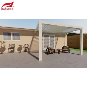 Smart Home Integration Motorized Aluminum Pergola Grey Color Wall-Mounted