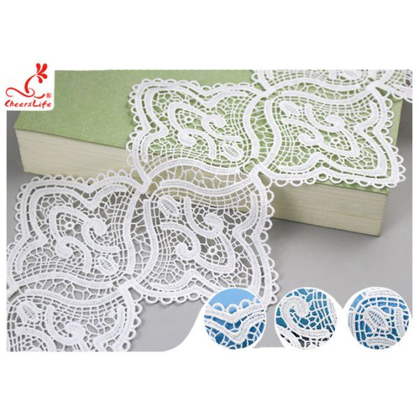 17CM Width White Guipure Embroidered Lace Trim With Azo Free Dyeing Poly Milky