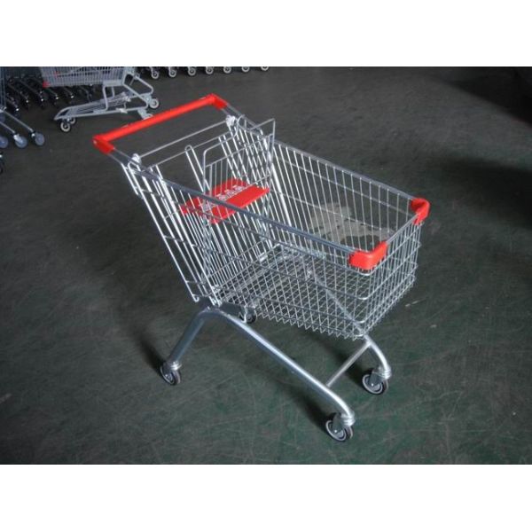 Europe Style 100L Supermarket Shopping Carts With clear lacquer and 4 swivel