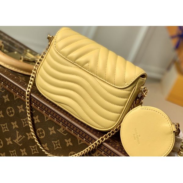 19cm Womens Yellow Leather Multi Pochette Crossbody Bag With Coin Purse