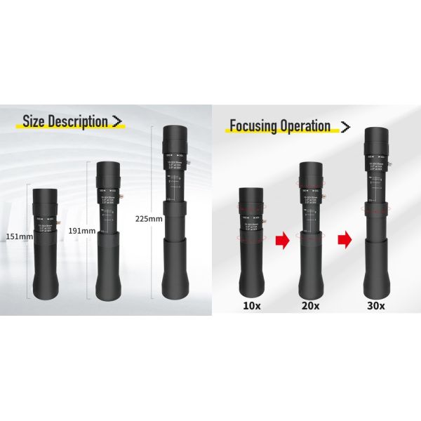 Zoom 10-30x35 10-30x42 Monocular Telescope Waterproof With Phone Mount Tripod