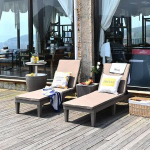 Modern Outdoor Beach Patio Hotel Sun Lounger Chair with Cushion and Stackable