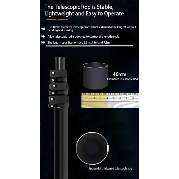 7.5m Lithium Battery Telescopic Solar Panel Cleaning Brush Double Head