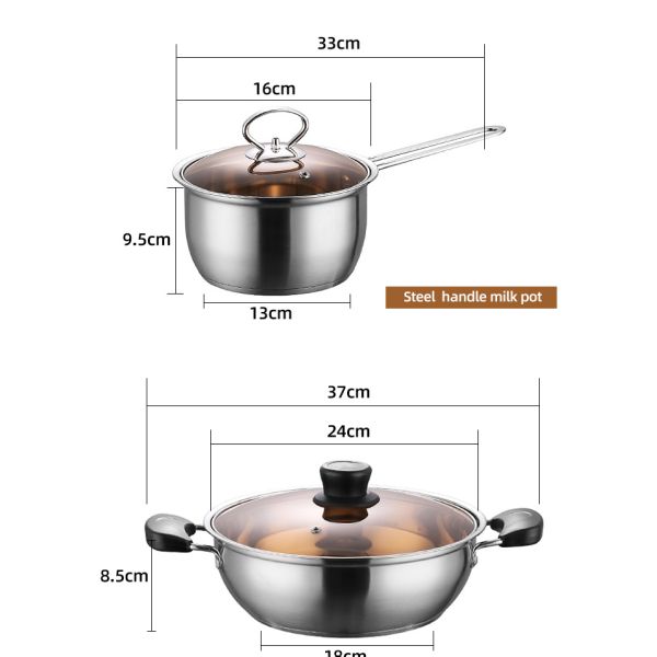 Amazon Top Seller Multipurpose 6Pcs Flat Bottom Milk Soup Pot Stainless Steel Cookware Sets With Glass Lid