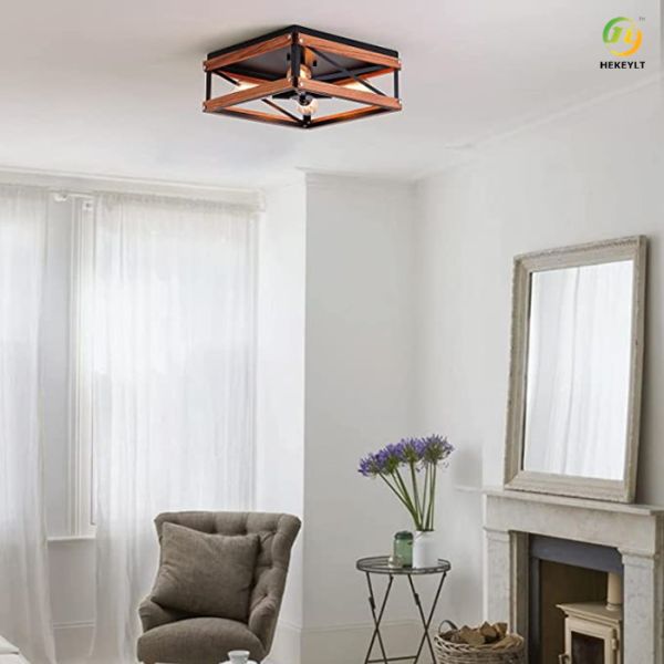 Retro American Rustic Industrial Style Wrought iron Black Restaurant Ceiling Lamp