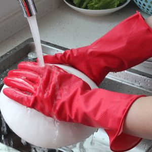 China Flexible Kitchen Dip Flocklined Rubber Dishwashing Gloves L50g on sale