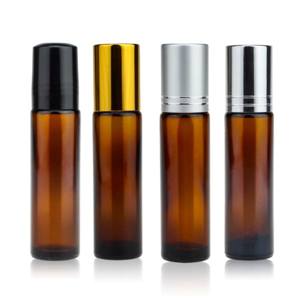 Buy 10ml Amber Glass Roll On Bottles With Aluminum Plastic Cap at wholesale prices