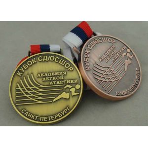 Zinc Alloy Russia Running Medal , Antique Copper Plating Ribbon Medals
