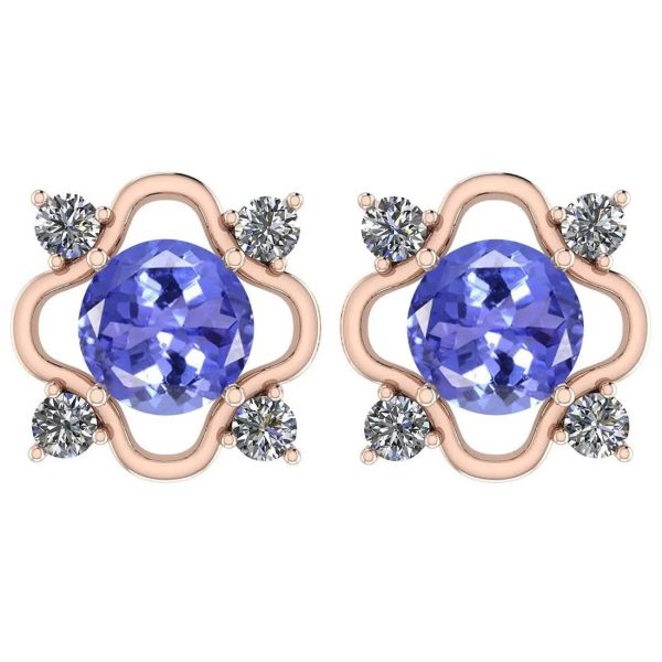7.82 CTW Natural Tanzanite And CZ Earrings 14K Solid Yellow Gold