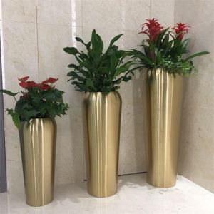 Stainless steel mirror planter cylinder round flower pot bucket