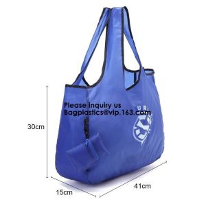 Printing Logo Polyester Handled Foldable Tote Bag With Snap Closure Foldable Bag