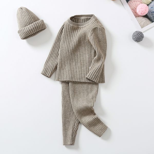 2023 Autumn Winter Knitted Sweater Baby Girls Boys Clothes rib knit boys clothing sets