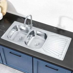 China Brushed Gunmetal Stainless Steel Kitchen Sink 33x22 Two Bowl on sale