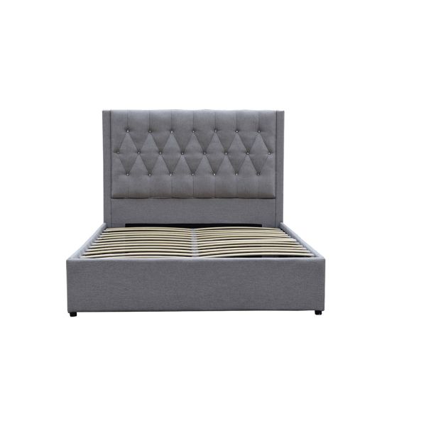 Upholstery Gas Lift Storage Bed Frame High Headboard Tufted Crystal Buttons