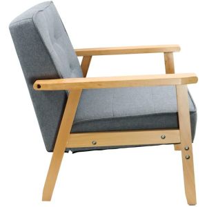 China Grey Living Room Armchair Retro Modern Lounge Fabric Sofa Wooden Chair on sale