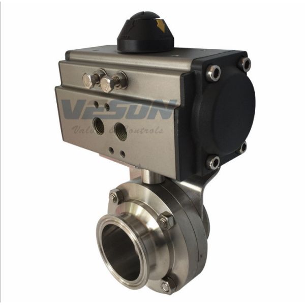 Sanitary Butterfly Valves With Pneumatic Actuator Horizontal pneumatic actuator