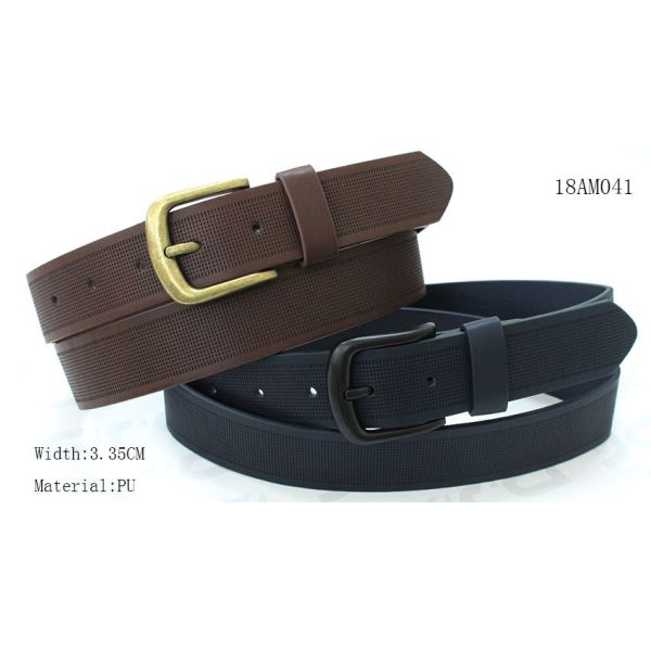 Buy Navy / Brown PU Mens Casual Leather Belts With 3.35cm Special Embossed Patterns at wholesale prices
