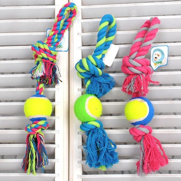 Dog Rope Toys For Aggressive Chewers Training Dog Ball Wholesale Pet Toys Bite Resistant Cotton Knot Tennis