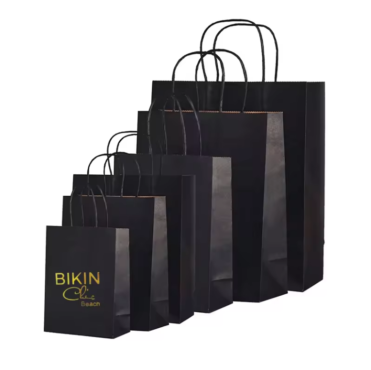 Custom Printed Black Luxury Shopping Gift Paper Bag With Handle And Bow Paper Bags With Your Own Logo China Su