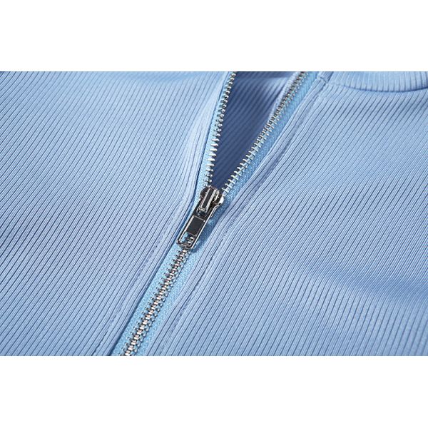 Long Sleeve Women Bodycon Jumpsuit , Zipper V Neck Ribbed Long Sleeve Jumpsuit