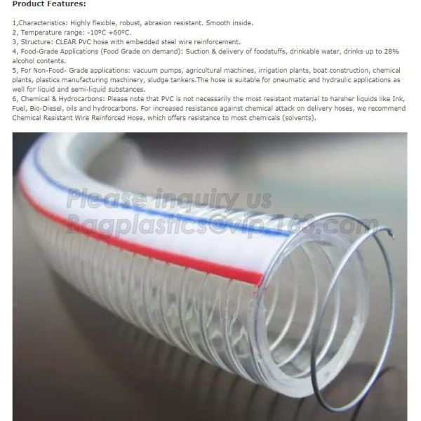 manufacture transparent pvc steel wire spiral reinforced water hose,coveying